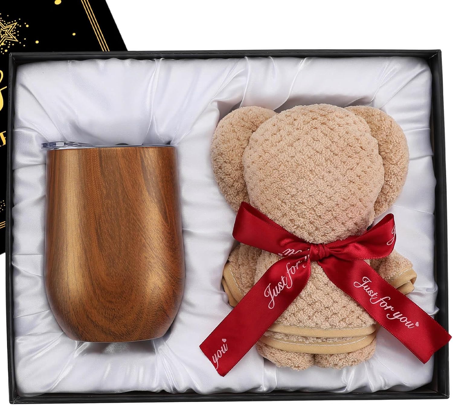 bankoo ステンレスタンブラーとくまタオル 真空断熱 おしゃれ 誕生日プレゼント女性 母親 人気 母の日 父の日 父親 男性 彼氏 ギフト結婚記念日 退職祝い 送別会 お酒 ウイスキー グッズ保冷保温 蓋付き 貰ってうれしい温かみのある木目調コップ