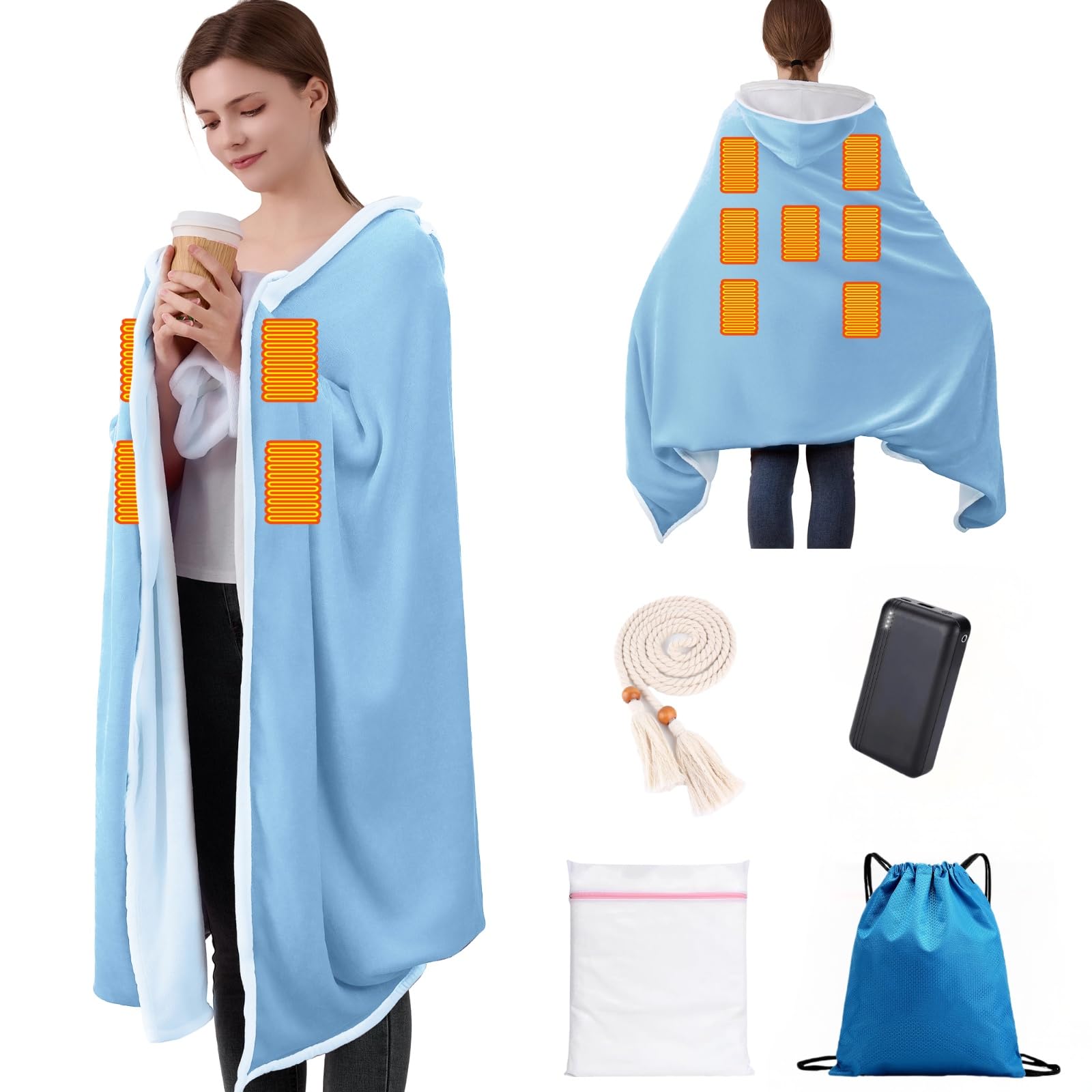 Wearable Heated Blanket with 20000mAh Power Bank