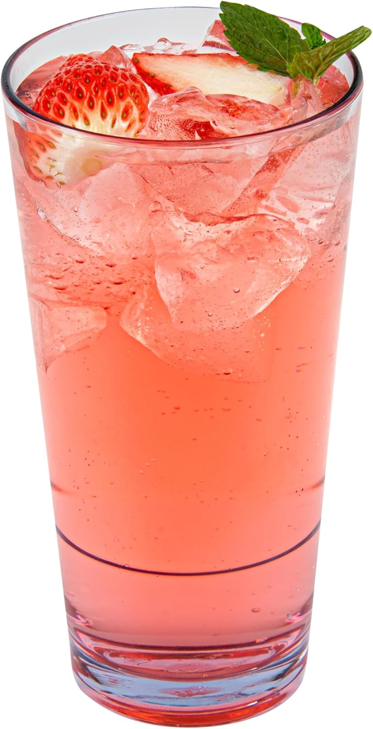Restaurantware-Bev Tek 20 Ounce Clear Drinking Glasses, 50 Heavy-Duty Plastic Highball Glasses - Dishwashable, Stackable, Clear Plastic Cooler Glasses, For Serving Drinks At Catered Events