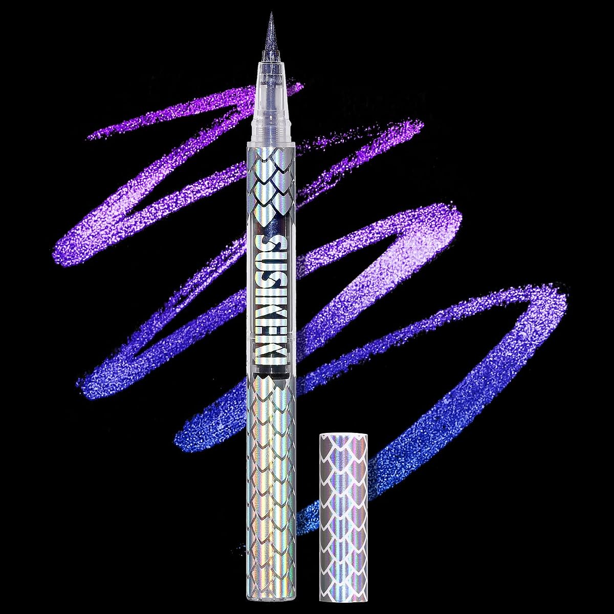 SUSIKEKI Chameleon Liquid Eyeliner, Blue Purple Metallic Color Shifting Shimmery Eye Liner, Duo-color Waterproof Long Lasting Glitter Eye Makeup Pen Eyeliners (Twilight Iris)