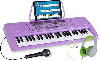 McGrey BK-4910VT Keyboard mit Mikrofon & Kinderkopfhörer Set - Einsteiger-Keyboard mit 49 Tasten - 16 Sounds und 10 Rhythmen - 6 Demo Songs - Inklusive Mikrofon und over ear Kopfhörer - Lila