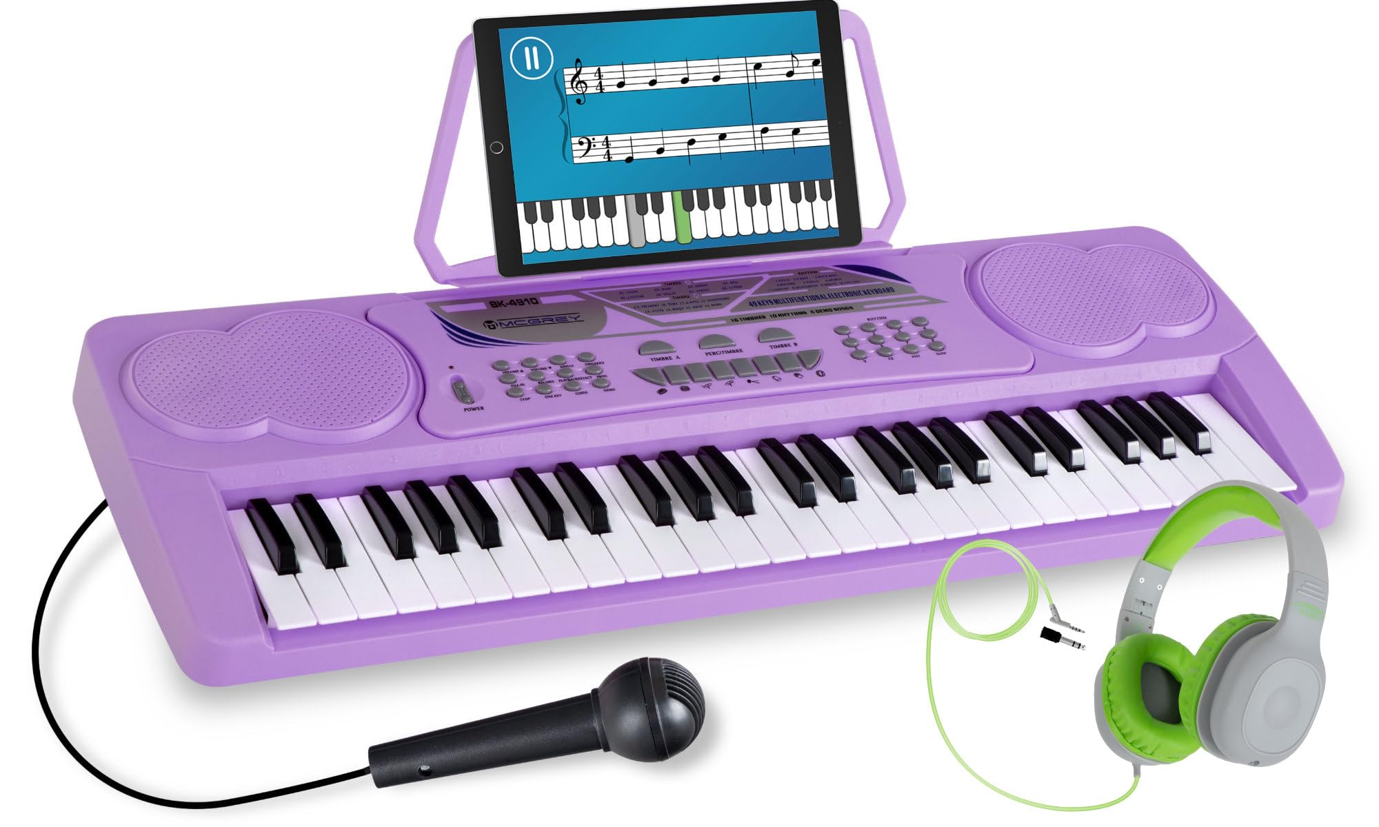 McGrey BK-4910VT Set Tastiera per principianti 49 tasti: 16 suoni, 10 ritmi, 8 percussioni, 6 demo. Include microfono, cuffie KKH-10 per bambini e supporto spartiti. Colore: viola