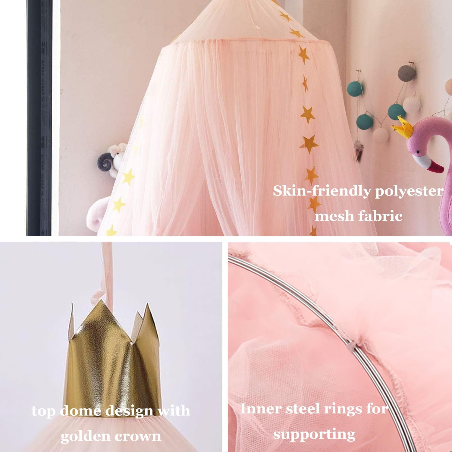 ESUPPORT Princess Bed Canopy Dome Lace Mosquito Net Play Tent Hanging Home Decoration Netting Curtains Reading Nook for Indoor Outdoor