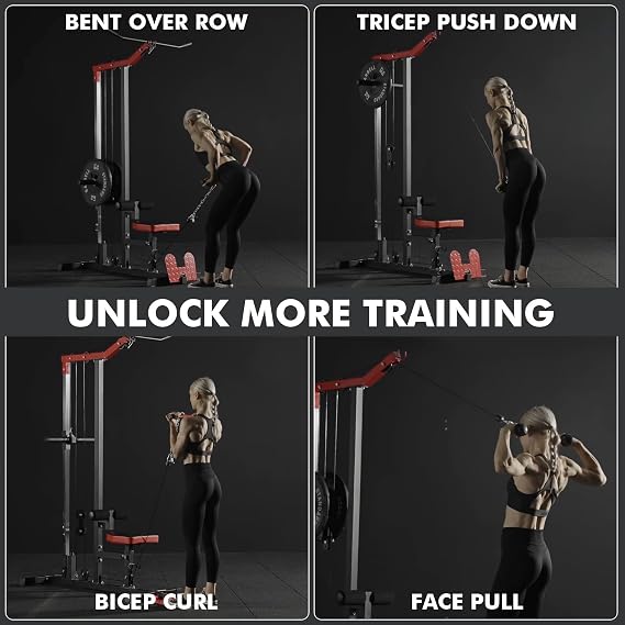 Mikolo LAT Pulldown Machine, LAT Row Cable Machine with Leg Hold Down Attachment, LAT Tower with Cable Row Attachment, Cable Machine Home Gym