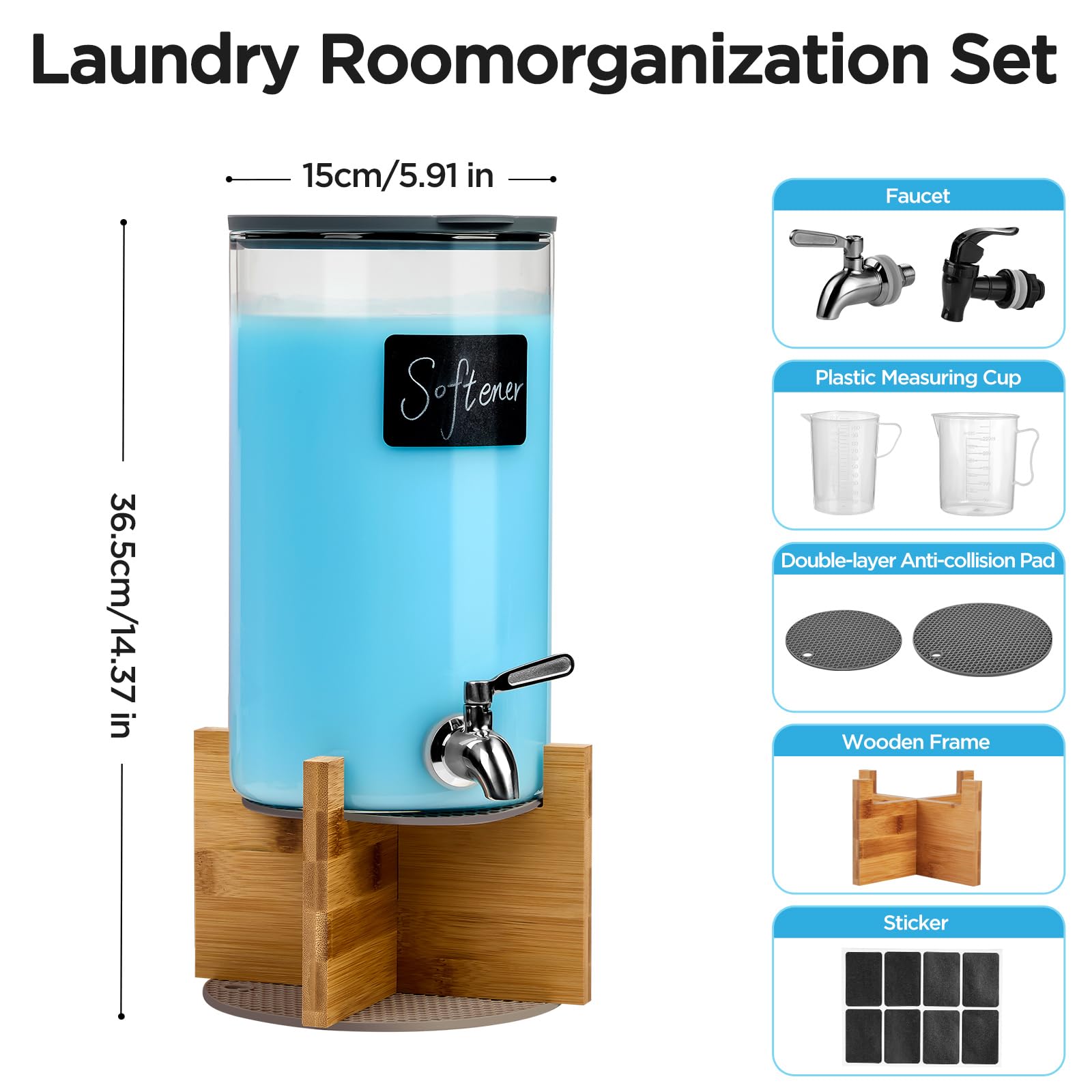 Dispensador de detergente para ropa de vidrio, dispensador de líquido para lavandería con grifo de acero inoxidable, dispensador de líquido de 1 galón. Tarros de vidrio para organización y