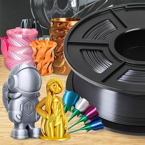 Vista 181 de SUNLU - Filamento PLA de seda de 1.75 mm, filamento brillante para impresora 3D, precisión dimensional +/- 0.02 mm, 1 kg, 330 metros, plata sedosa