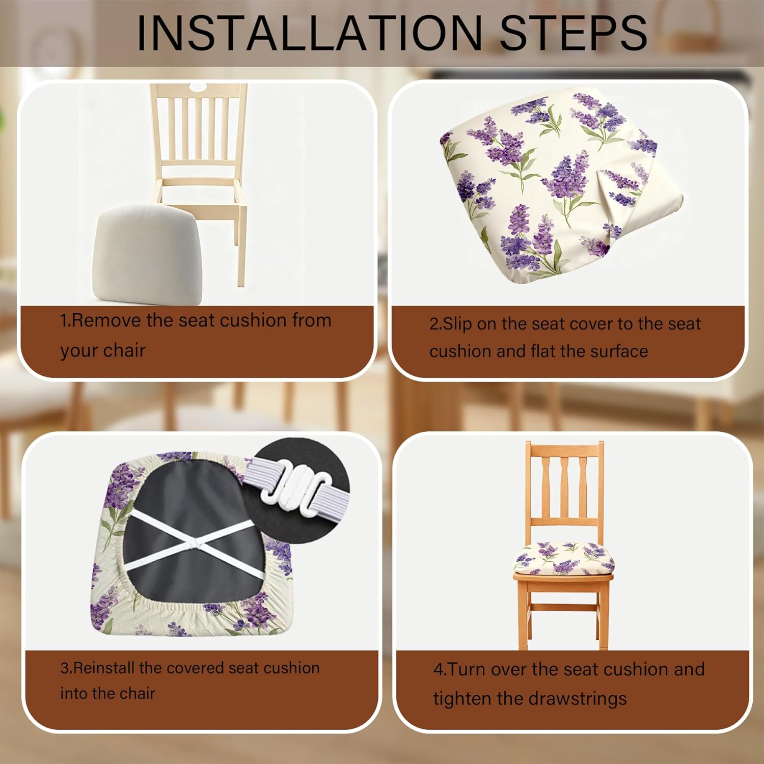 Chair Covers - Elastic Printed Dining Chair Slipcovers, Removable Washable with Elastic Band, Anti-Slip，Protective Covers for Dining Chair Cushions (Type 8, 4-Piece Set)