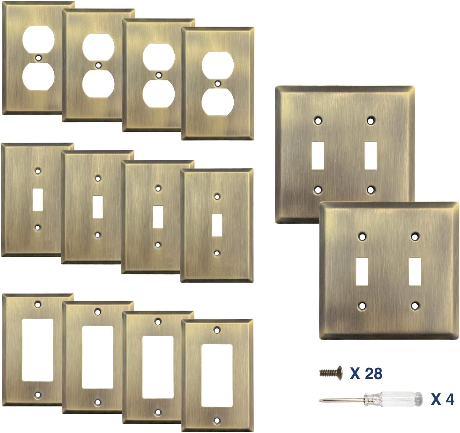 Wall Plate, Metal Duplex Outlet Covers, Light Switch Cover - Decorative Copper Outlet Cover Plate Variety of 13 Styles: Decorator/Duplex/Toggle/Combo, Antique Brass