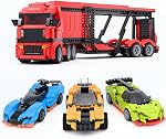 TG BLOCKS Micro Brick Car Transporter with 3 Sports Cars Building Set - Kids Truck Toy with Carrier & Trailer, Gift Idea for Teens 8+ Boys & Girls