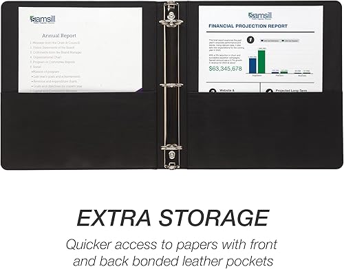 Miniatura 3 de Samsill Carpeta de 3 anillos de cuero con puntada de contraste de 1.5 pulgadas, organizador de cartera, carpeta de 3 anillas, (8.5 x 11), color negro