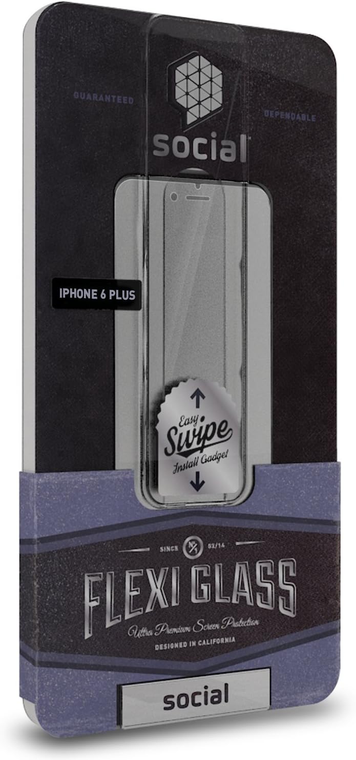 SOCIAL Flexi-Glass Screen Protector with Easy Swipe Install Kit for Apple iPhone 6 Plus - Retail Packaging - Clear