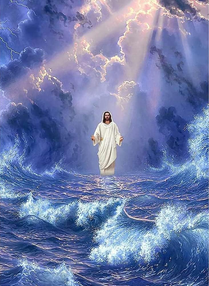 MaiYiYi Sea Jesus Diamond Painting by Numbers - 5D Full Round Diamond Painting Jesus at Sea Diamond Painting Cross Stitch Kit Jesus Diamond Painting Set for Adult Kids Home Wall Art Decor (30X40 cm)