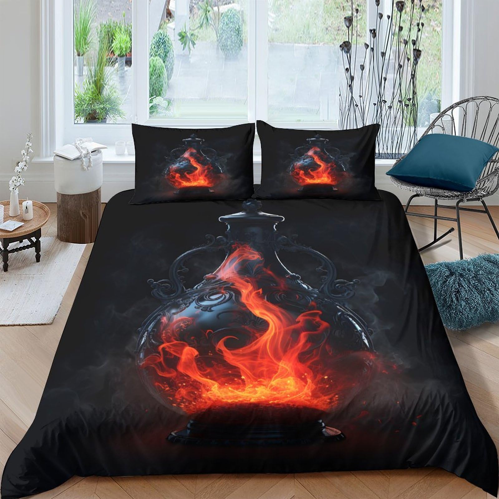 Ctjqhvkz Style-5 3D Printed Fire Dragon Fitted Sheet Microfiber Soft Black Flame Mattress Cover For Bedroom Dorm Easy Care Decor Single（135X200cm）