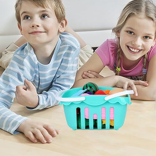 Miniatura 8 de Juguetes de comida de corte para niños, accesorios de cocina de juego de simulación, juego de frutas y verduras falsas con cesta de almacenamiento