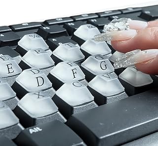 Raised Keyboard Sticker with DIY Character Decals for Nail Art Typing, Adhesive Silicone Keycap Pad with Alphanumeric Decals for Long Nails Gaming