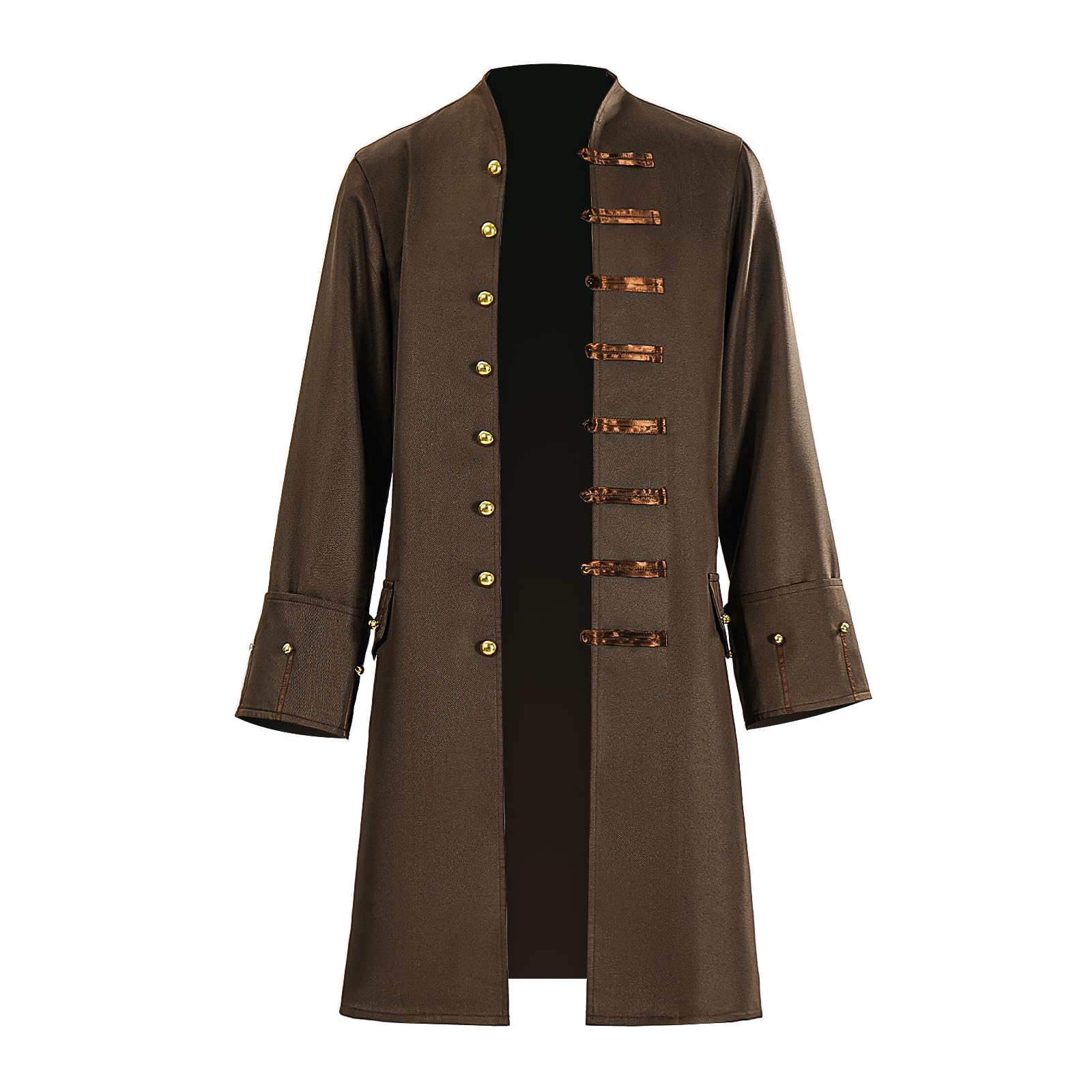 Seaehey Mens Pirate Coat Captain Costume Medieval Victorian Steampunk Jacket Vintage Pirate Cosplay for Adults Halloween (Brown, Medium)