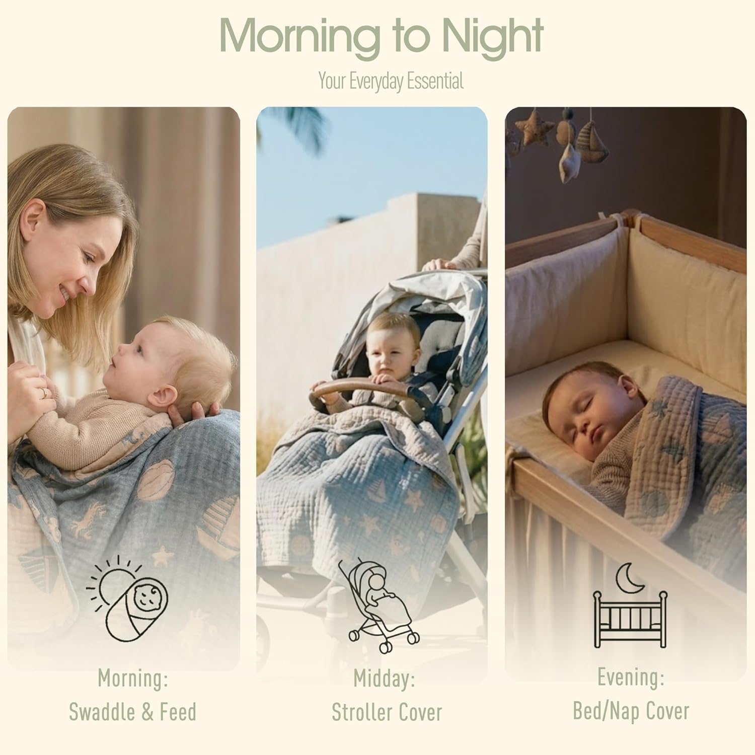 Ultra Soft Muslin Baby Blanket, A Versatile Swaddle and Crib for Babies, Toddlers, Boys, and Girls (1 Pack Ocean) - Image 4