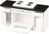 Vista 3 de Estufa de cocina de casa de muñecas de madera, mini horno blanco con quemadores y rango, muebles de gabinete a escala 1:12 para muñecas de 6