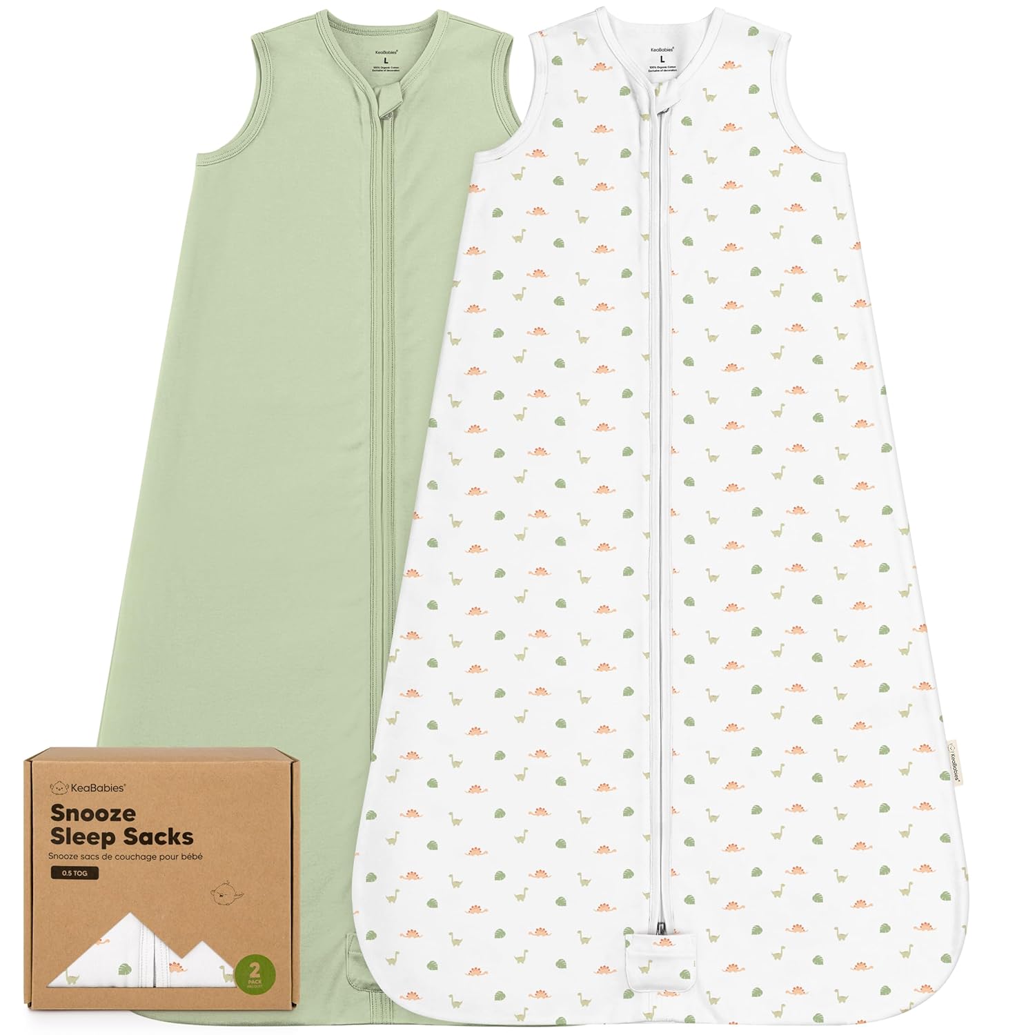 2-Pack Baby Sleep Sacks, Zipper Wearable Blanket - 0.5TOG Organic Cotton, Lightweight,Soft Cozy Toddler Sleeping Sack 12-24 months, Easy to Wear Large Newborn Transition Swaddles Sleepsacks (Roarsome)