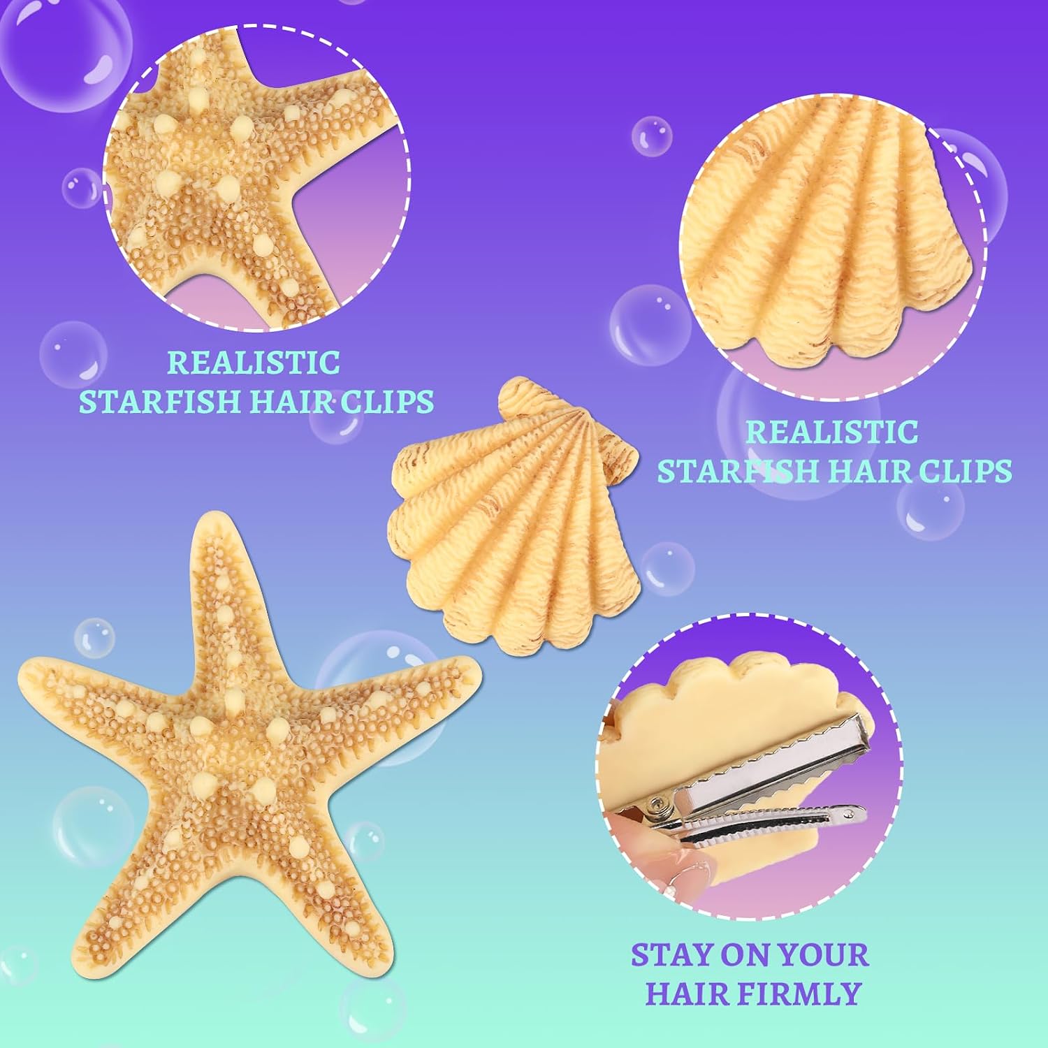 Teenitor 4pcs Starfish Hair Clip, Mermaid Hair Accessories, Face Gems Seashell Hair Clip, Mermaid Accessories for Girls Women Mermaid Costume