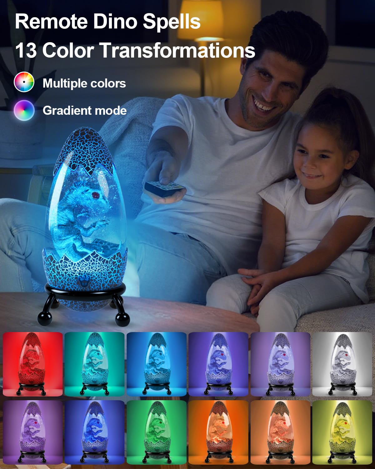 Lampe dinosaure LED en forme d'œuf de dinosaure avec télécommande, 13 couleurs changeantes, décoration tactile et télécommande pour la maison, la chambre d'enfant, idée de cadeau de Noël ou