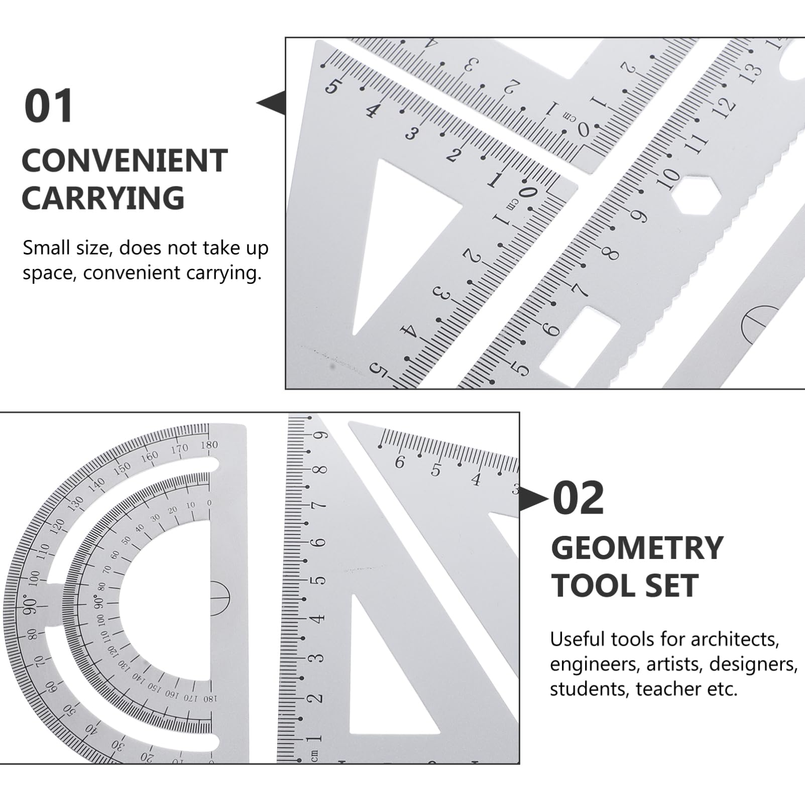 Set Squadre Metallo 4 Pezzi Lega di Alluminio, Sturdy Metal Ruler | Calculation Ruler, Office Drafting Tools, Small Engineering Ruler, High School Supplies, Back To School Party