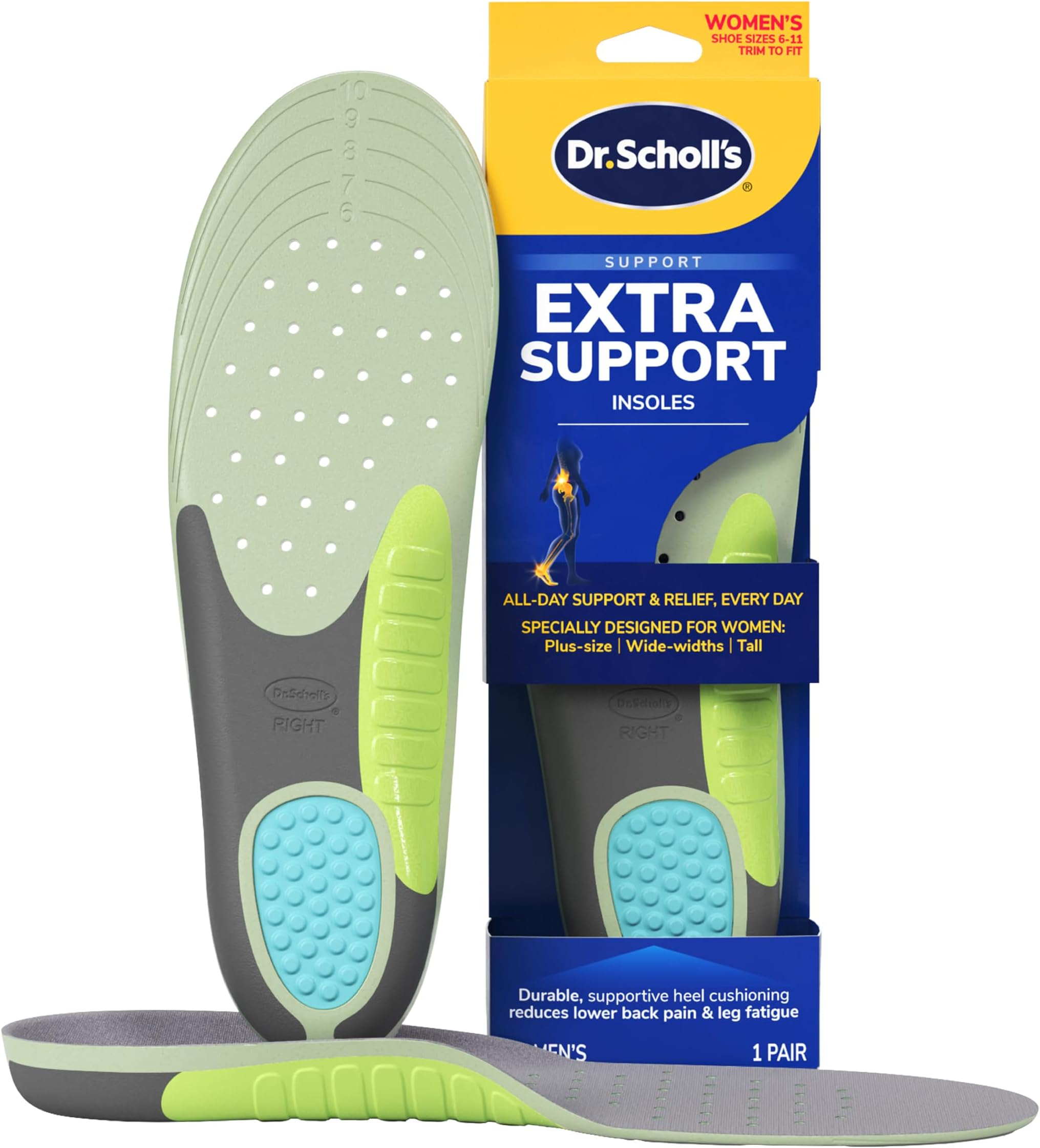Dr. Scholl's Insoles for Women Extra Support Pain Relief Orthotics Shoe Inserts, Designed for Plus-Size, 1 Count