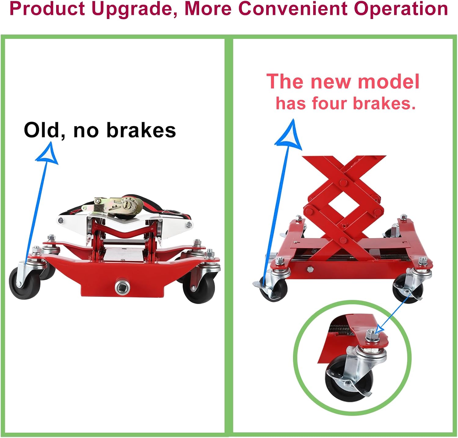 GarveeTech 450 LBS Low Profile Transmission Jack - Heavy-Duty Auto Repair Lift with 7-23 Inch Height Range, 2M Safety Straps & 4 Brake Wheels for Safe, Smooth Repairs - Red