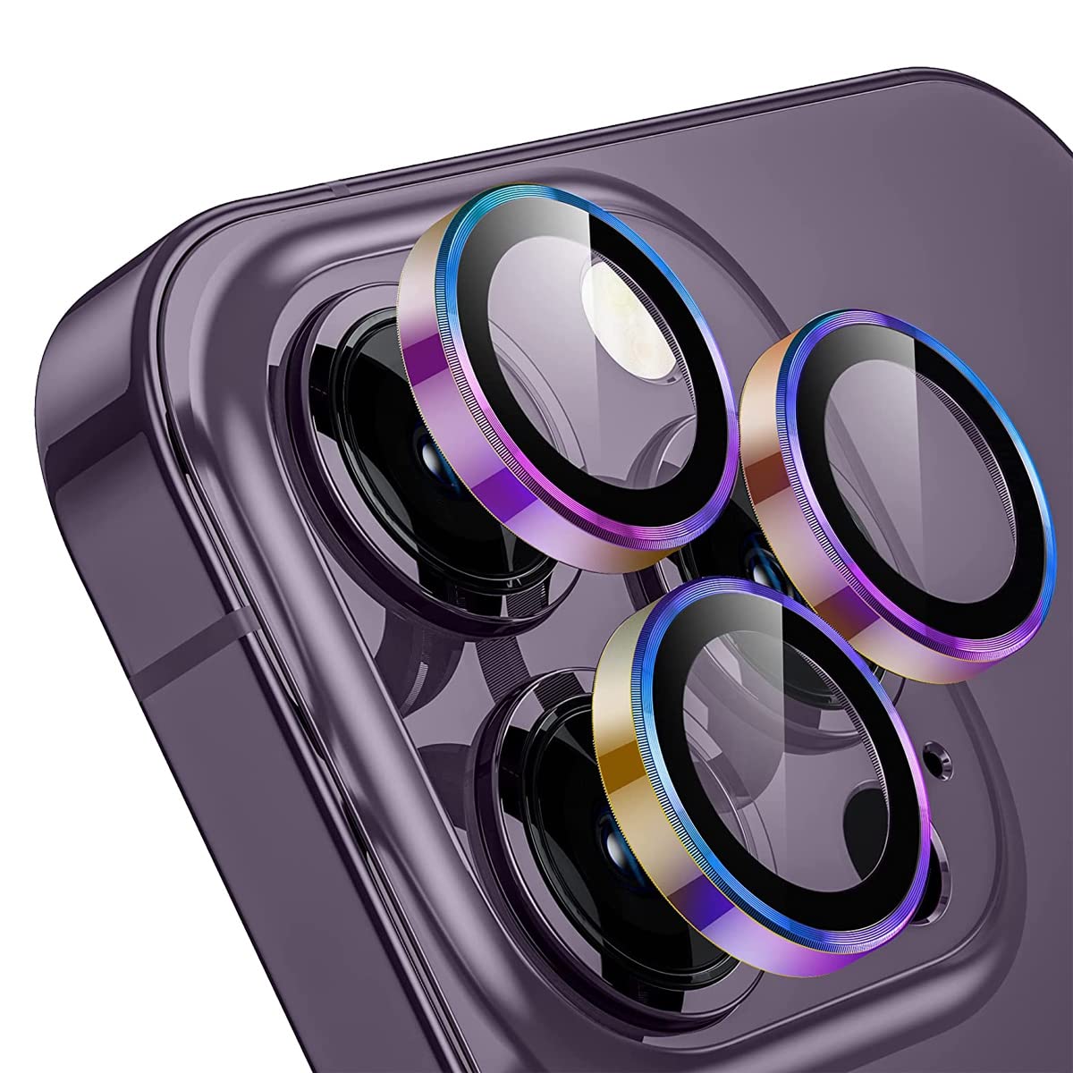 BUFF LABS iPhone 14 Pro Max / 14 Pro, 9H Safir Cam Kamera Metal Lens Koruyucu, BLLK, Renkli