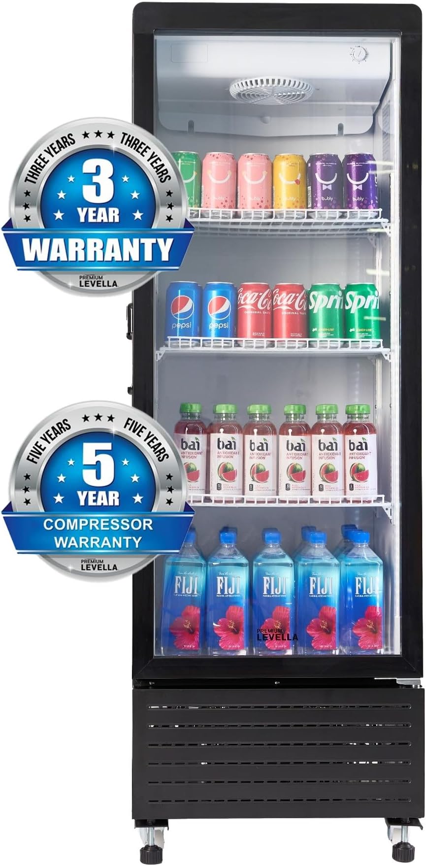 PremiumLevella Glass Door Display Refrigerator 7.6 cu ft Commercial Beverage Cooler Merchandiser With Sleek LED Light Strip