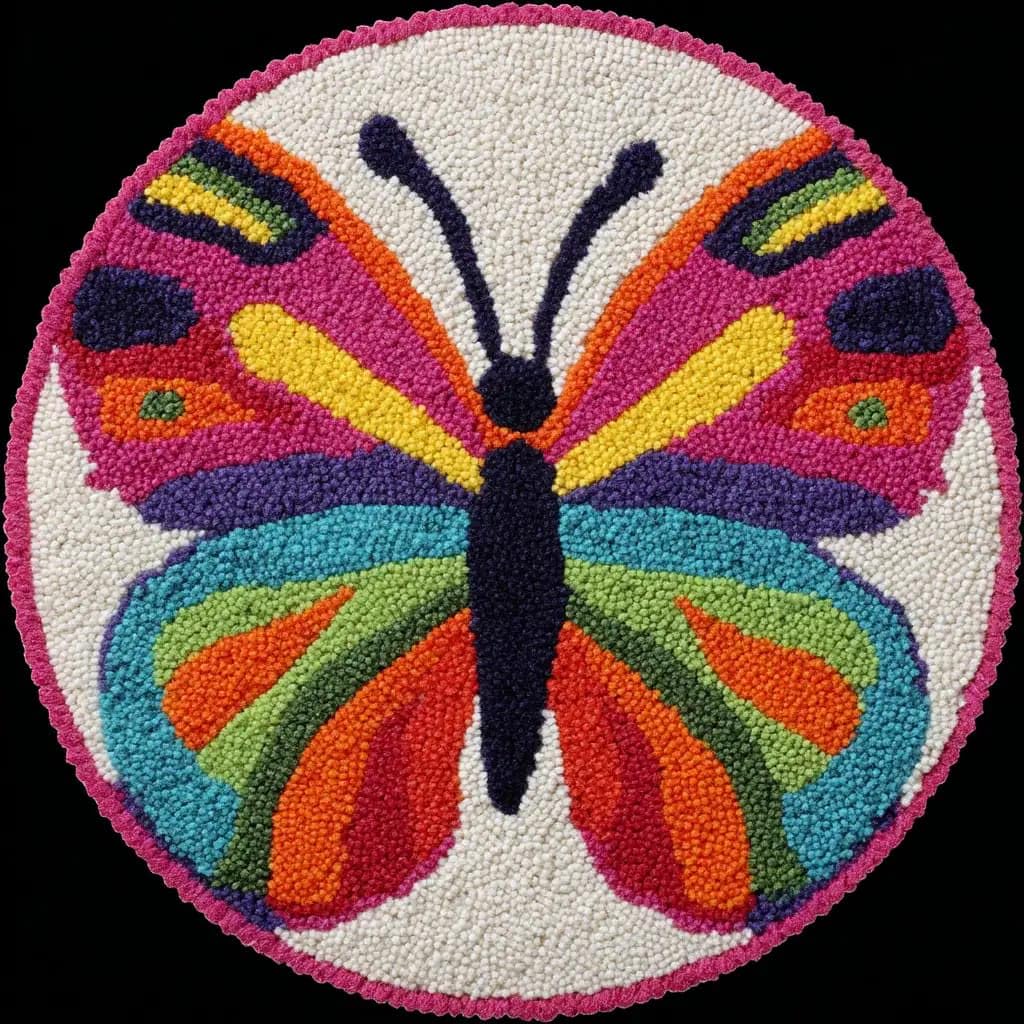 Kitquiver Latch Hook Rug Kit Round Butterfly50X50Cm Beginner
