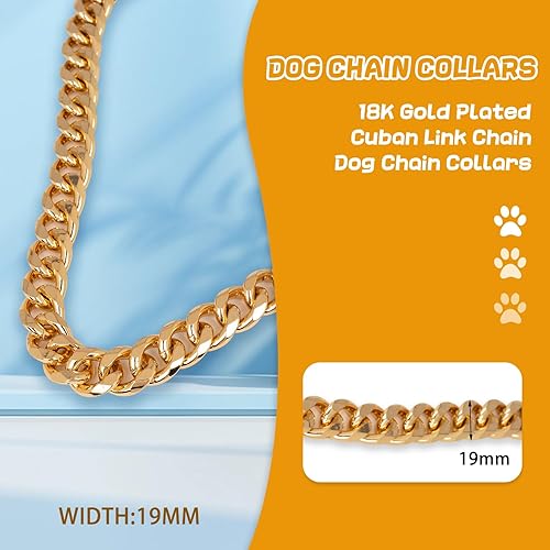 Miniatura 6 de Collar de cadena de oro chapado en oro de 18 quilates de 0.748 in de grosor para perros (oro de 14 pulgadas)