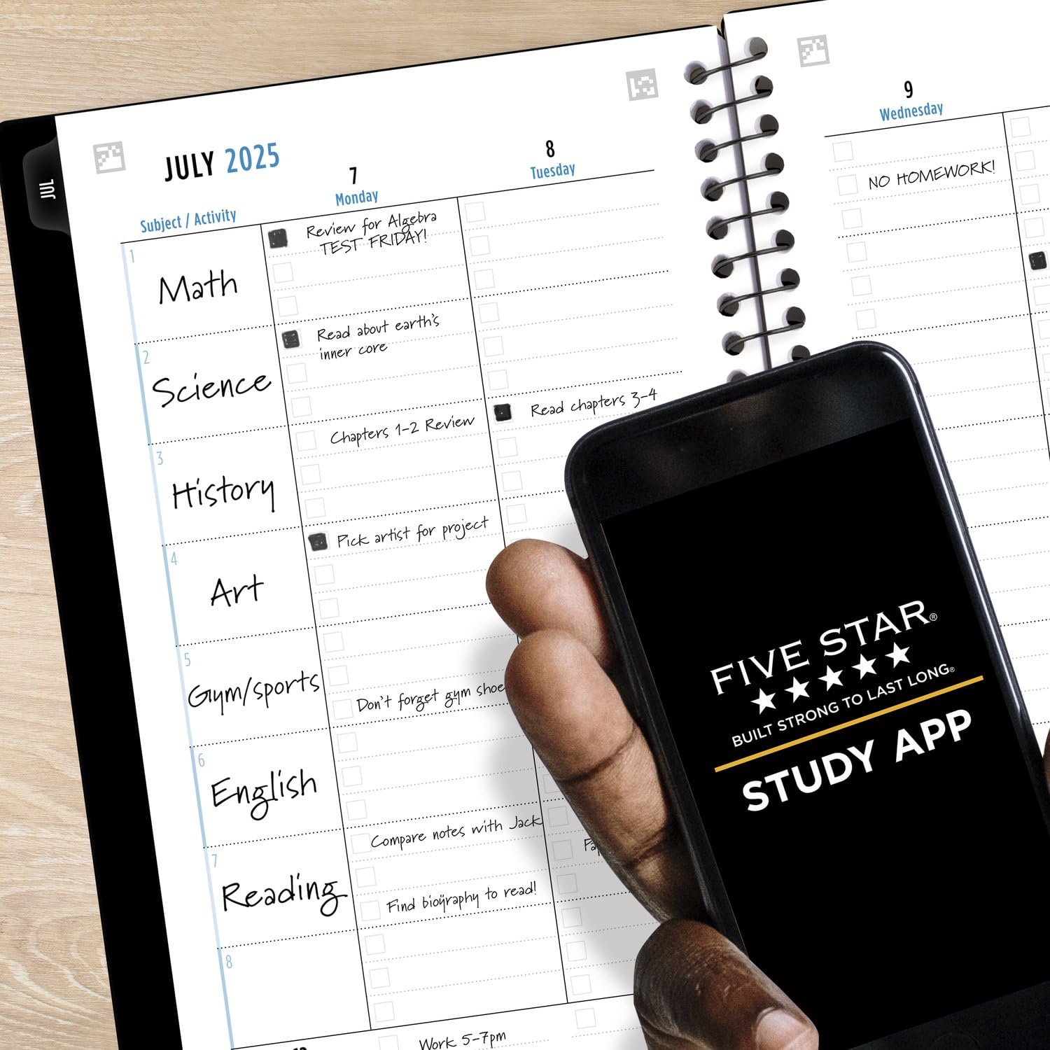 Five Star Planificador académico, semanal y mensual 2025-2026 con aplicación de estudio, 5-1/2 x 8-1/2 pulgadas, pequeño, negro (CAW45905)