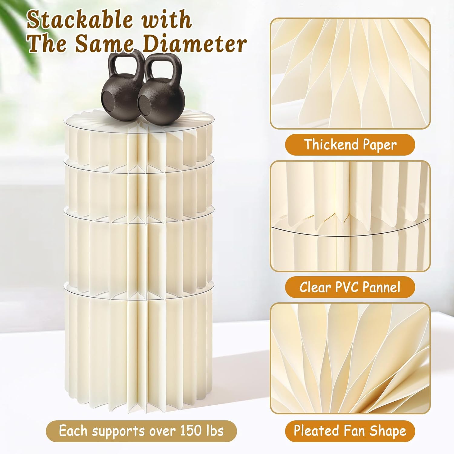 8Pack Buffet Risers Display Stands Foldable Food Risers for Buffet Table Tall Cake Cupcake Stands Cardboard Cylinder Stand Dessert Table Display Set for Catering Jewelry Wedding Party Decor (White)