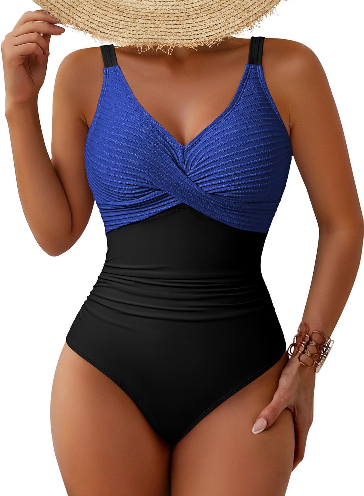Photo 1 of Pink Queen Swim Suits for Women 2026 One Piece Tummy Control Modest Corset Bathing Suit Retro Swimsuit Dark Blue XL