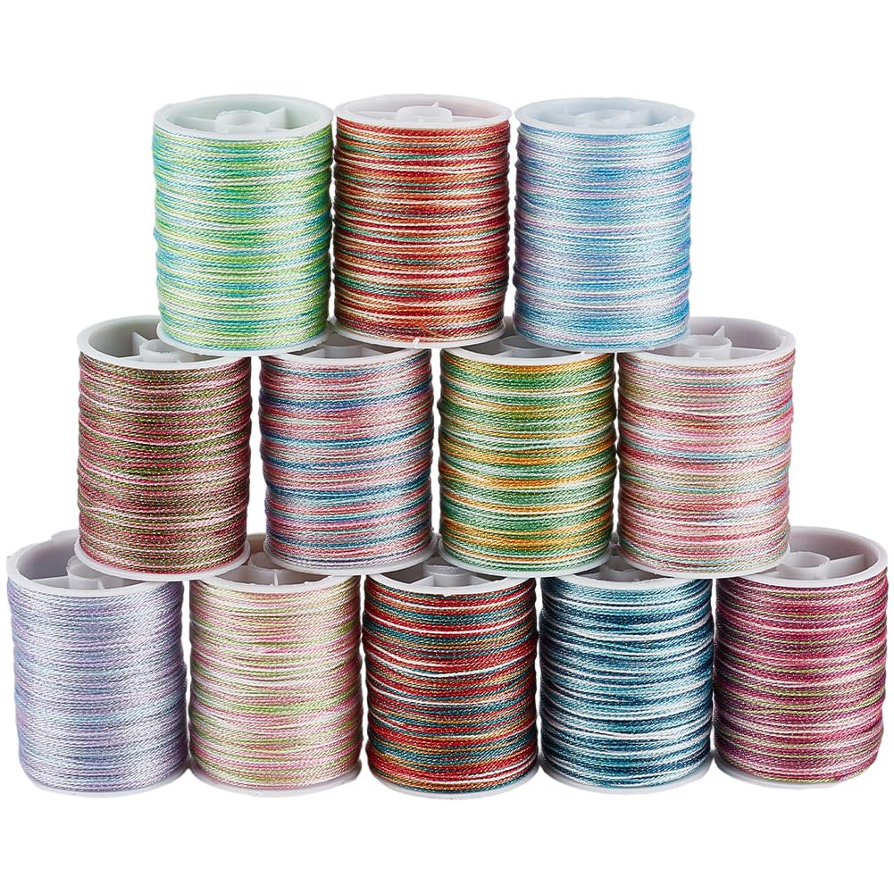 CABODYALS 12 Rolls 240M Multicolor Metallic Cord Shimmer Sewing Christmas Embroidery Thread Polyester Tinsel Glitter String Cords Rolls for Sewing Making Crafts Xmas Bracelets Beading Necklaces