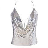Gold Sexy Tops for Women Sparkly Deep V Neck Crop Tank Tops Cami Body Chain Top