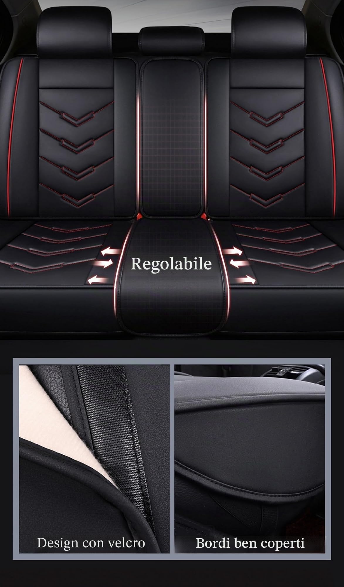 Coprisedili Auto Universale per Ford Ranger XL Raptor 2001-2024 2025, Impermeabile Copri Sedile Auto，Traspirante in Pelle Resistente all'Usura(Black-Red)