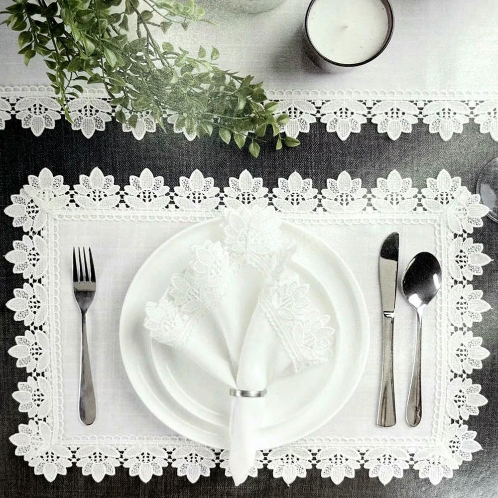 Lot de 12 Serviettes Blanches à Ourlet ajouré pour Cocktail, fête, Mariage, Nappe, Tissu en Lin, Serviette de Table en Coton
