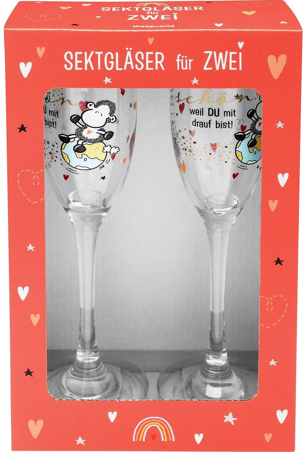 Flûtes à champagne Secco Sheepworld lot de 2 verres message allemand