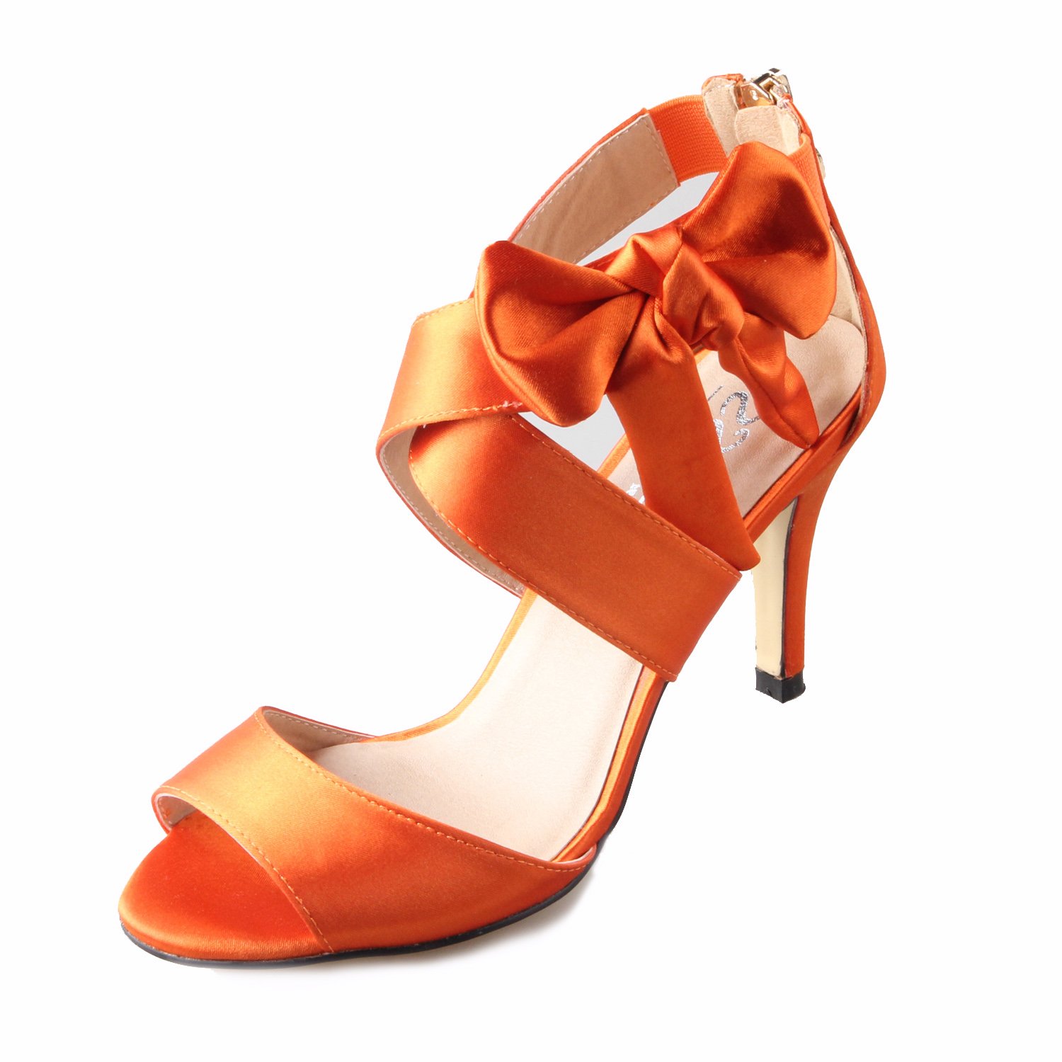 Creativesugar Women's Orange Bow Sandals Satin Dress Shoes Bridal Wedding Heels, Party Show Shoes