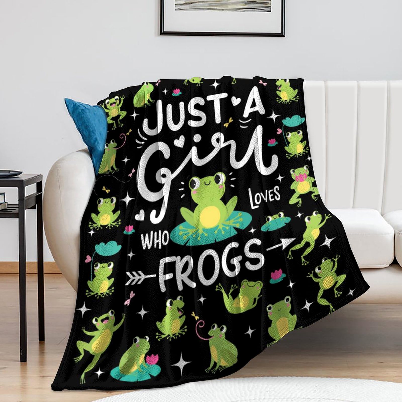 Frog Blanket Just A Girl Who Loves Frog Blankets Soft Warmth Flannel Throw Blankets Bedding Decor for Kids Girls Adults Gifts All Season 50