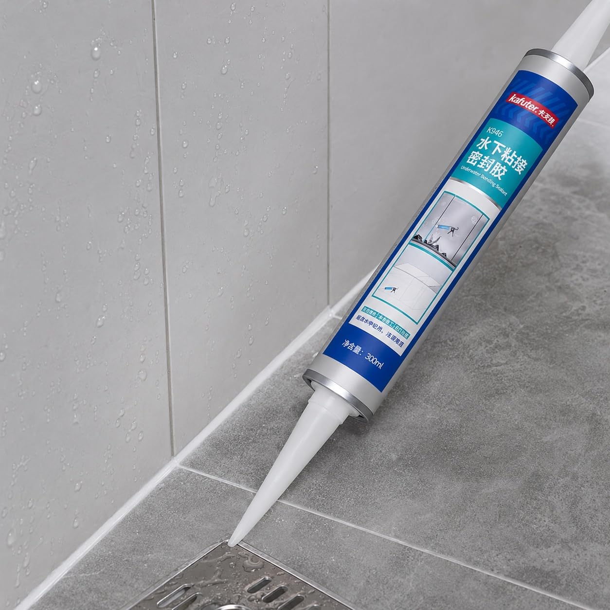 VIDOO Kafuter K-946 Dichtungskleber Feuchtigkeitsaktivierter Bad-Dichtstoff Weiß Schimmelschutz-Fugenpaste Dichtungskleber für Sanitärablauf Küchen-Steinspüle-Verbindungsmasse, 300ml