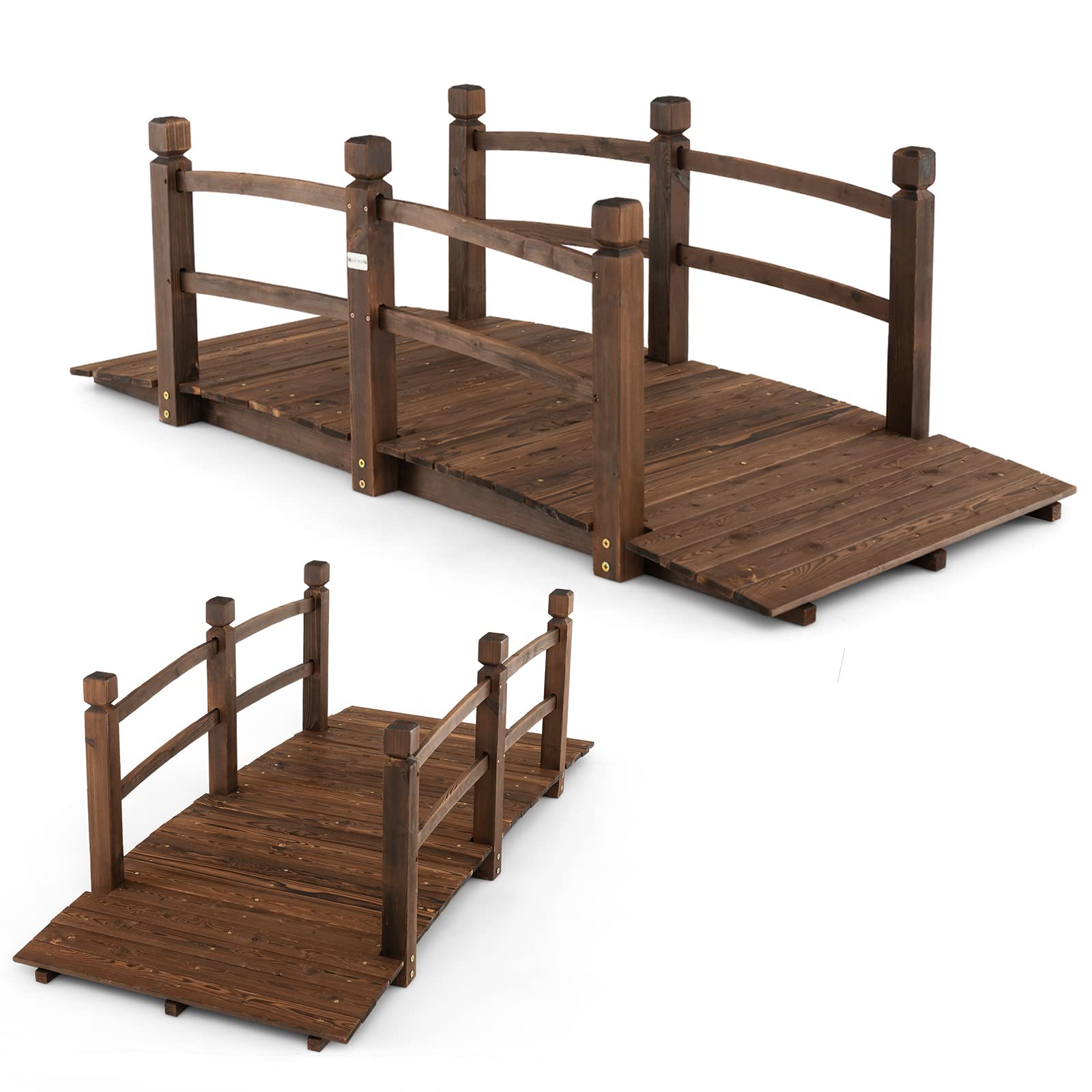 RELAX4LIFE Pont de Jardin Extérieur en Bois avec Garde-Corps Charge 150KG, Pont d'Étang Résistante aux Intempéries, Décoration de Jardin 172 x 75 x 58,5cm pour Cour Arrière Terrasse Jardin