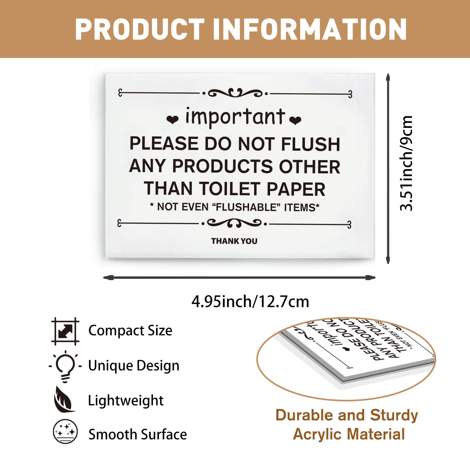 PLIGREAT Non Sciacquare Regole Segno Bagno Acrilico Segnaletica, Sciacquone Carta Igienica Porta Decorazione Della Parete, Casa Fattoria Bagno Citazione Segno per Businesse Ufficio Toilette Home Decor