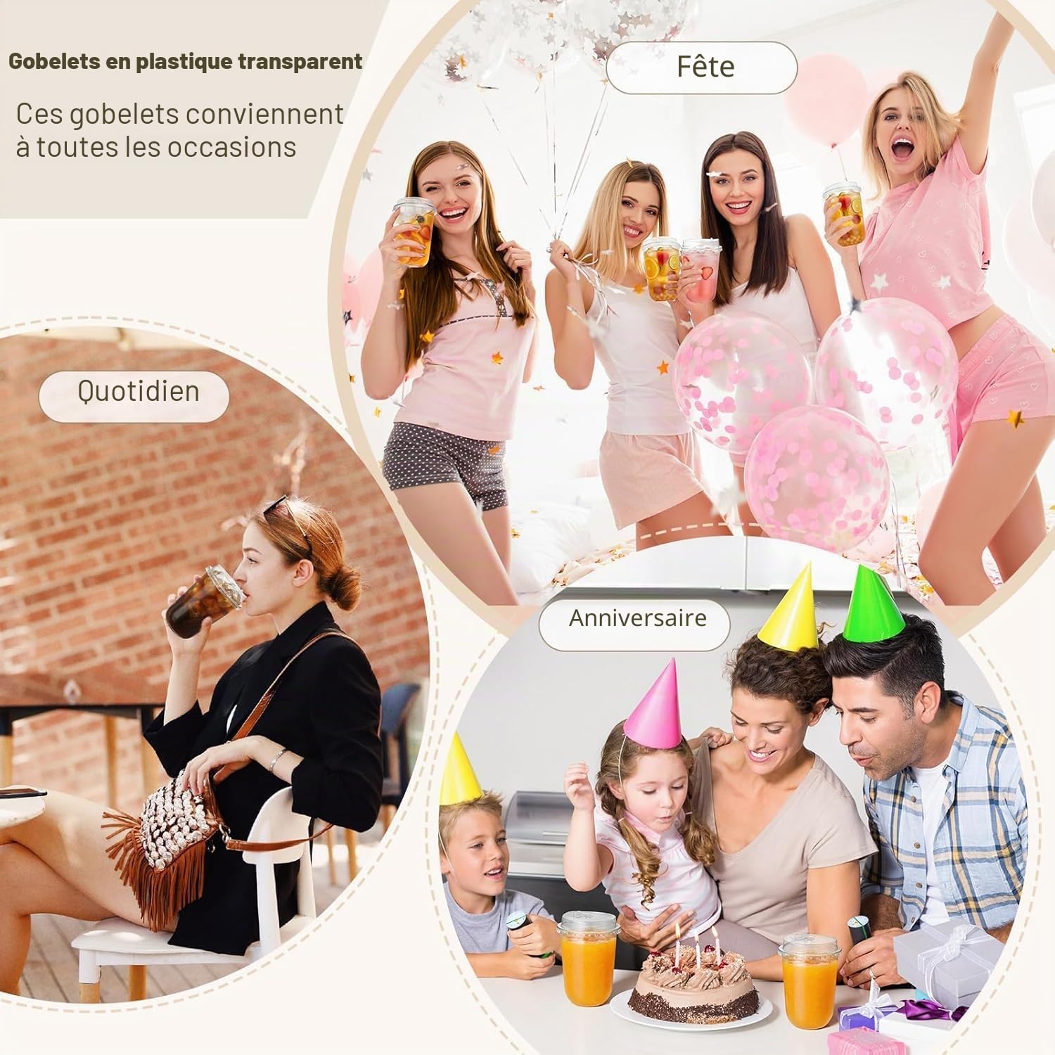 KAHEIGN 50 Pièces Gobelets en Plastique Transparent avec Couvercles, 480ml Gobelet à Café en Plastique Réutilisable Verres Élégants pour Glacé Café Smoothie Milkshake Froides Boissons Fêtes Traiteur