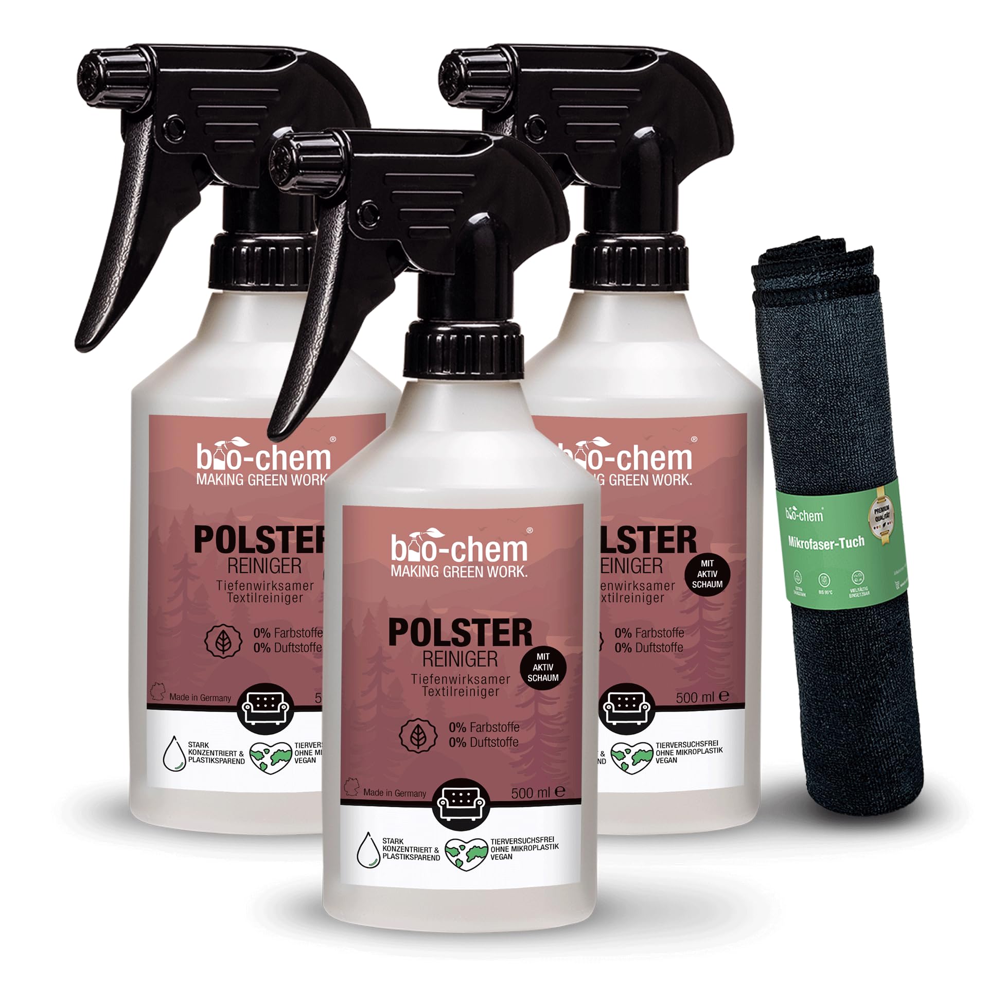 bio-chem Limpiador para tejidos, sofás y asientos 3 x 0,5L | Elimina las manchas y los olores de asientos de coche, sofás y alfombras - Producto para tapicerías de tela