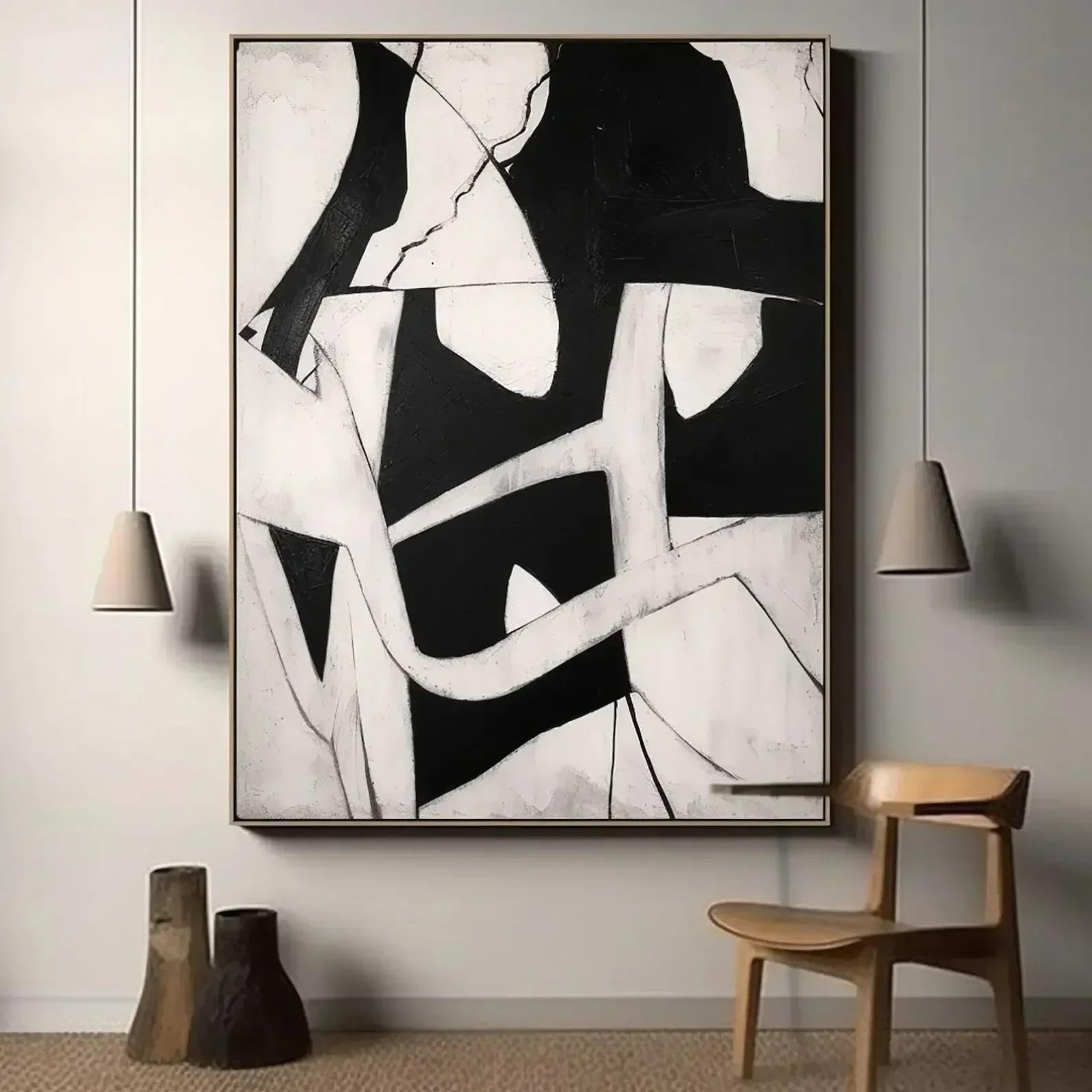 KDXAOBEI Arte de pared moderno gris, pintura abstracta grande en blanco y negro, cuadros en lienzo ricos neutros minimalistas, decoración para sala de estar, 70x100cm (28x39 pulgadas) con marco negro