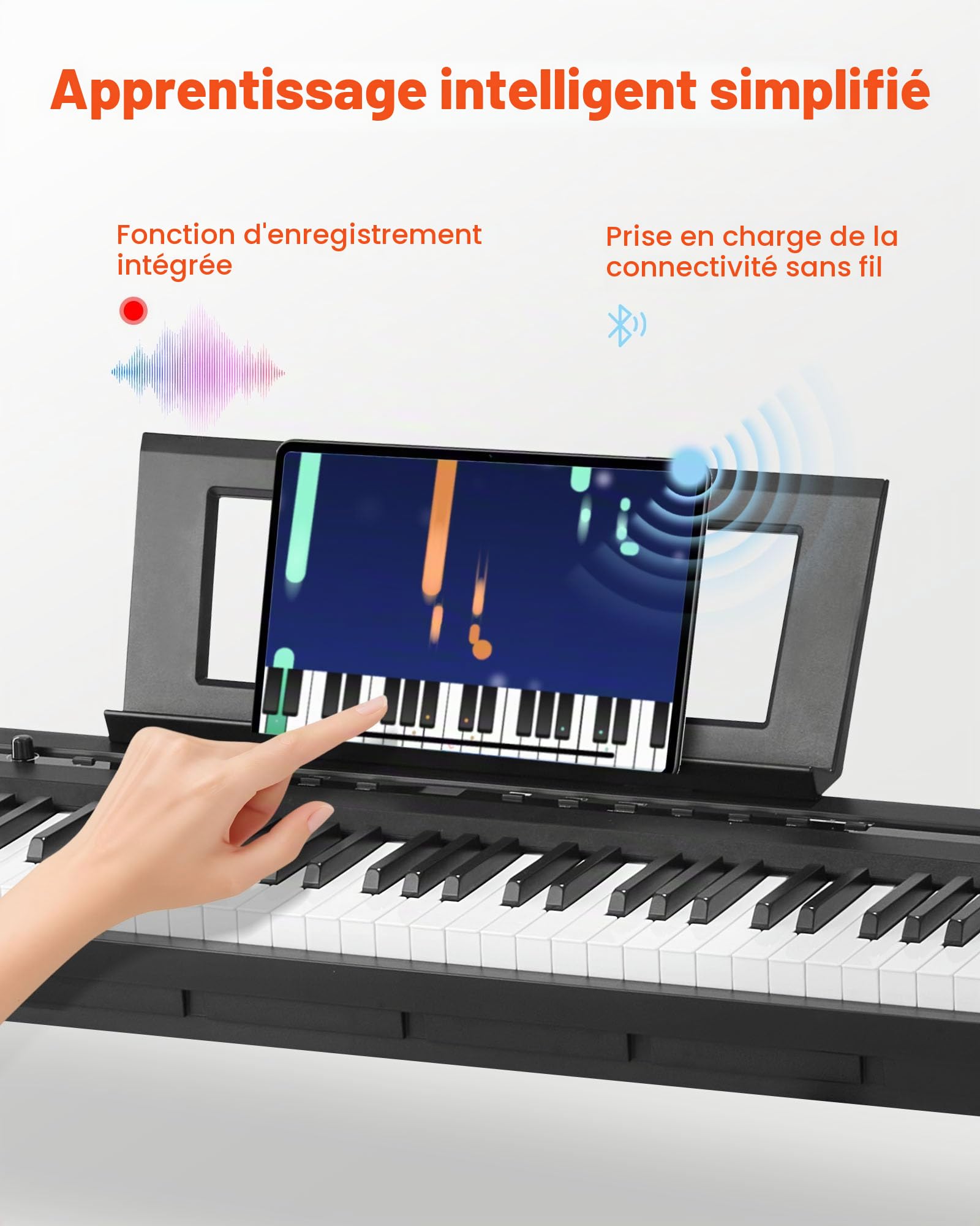 VEVOR Piano Numérique 88 Touches Lestées, Mode Double Clavier et Haut-parleurs, avec Support en X, Pédale de Sustain, Fonction Enregistrement, 280 Sonorités, Connexion Sans Fil, pour Débutants, Noir