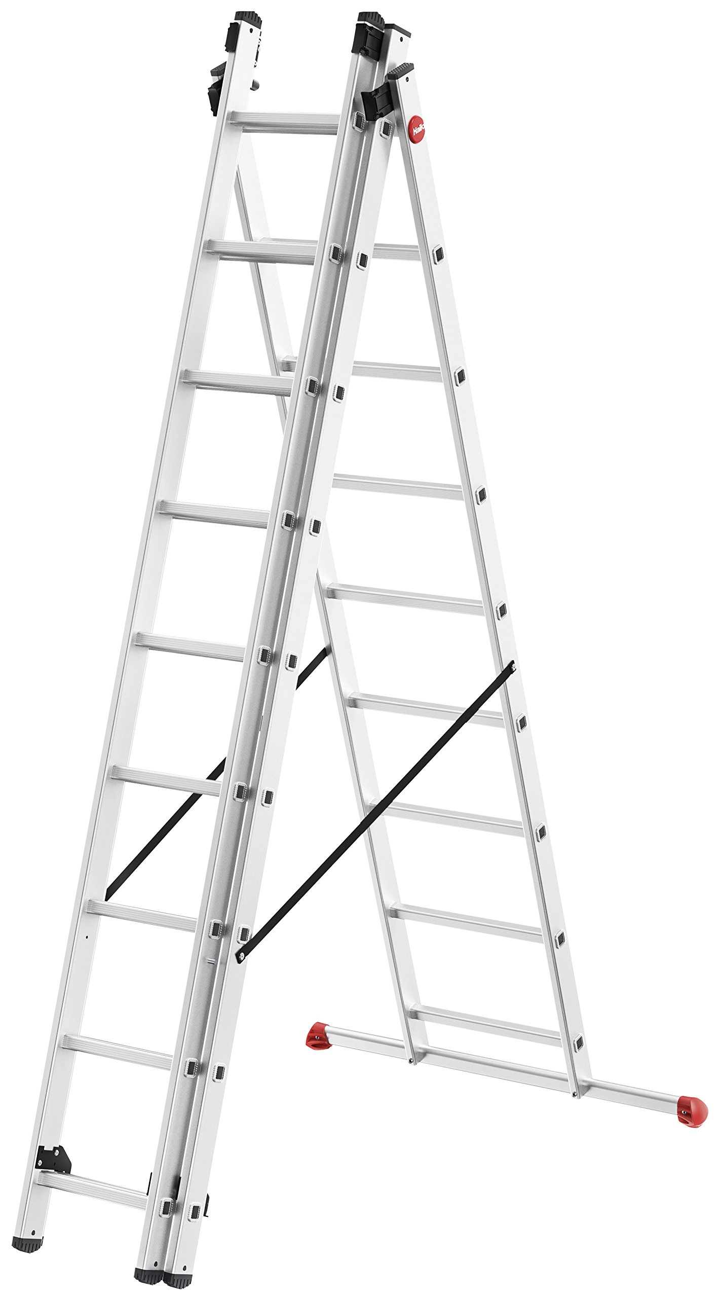 Hailo HobbyStep combi, 3-teilige Alu-Kombileiter, 3x9 Sprossen, stabiler Querbalken, Transportsicherung, bis 150 kg, made in Germany, 7309-007